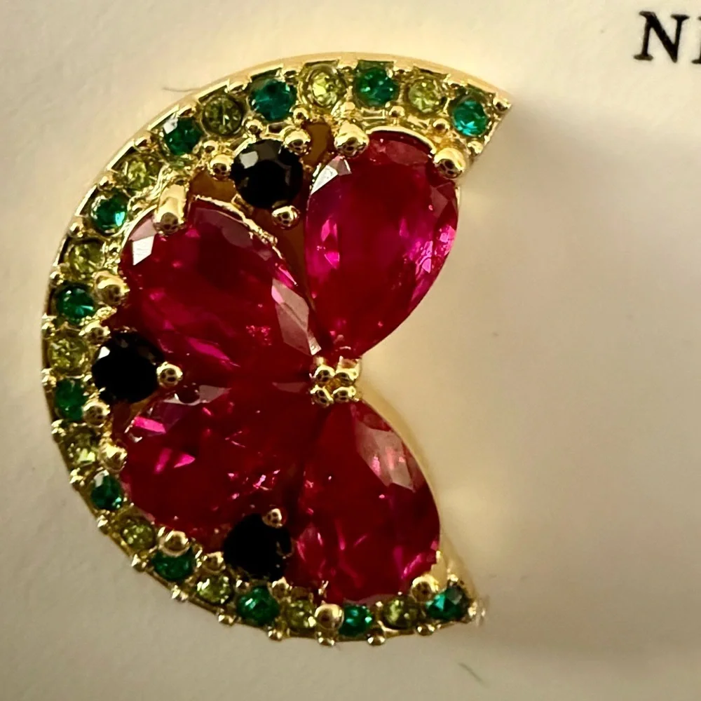 kate spade Gold-Tone Pink Petal & Green Crystal Crescent Stud Earrings - Picture 3 of 4